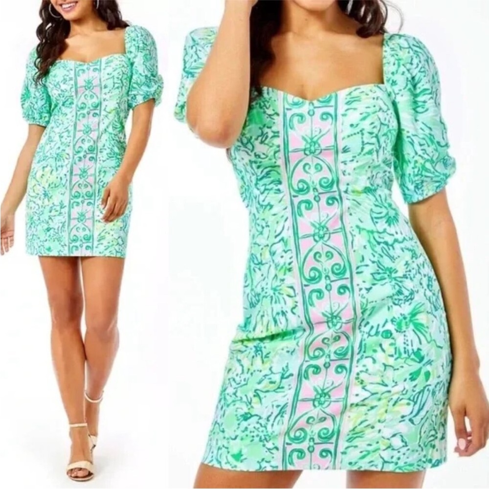 Lilly Pulitzer Daniela Stretch Dress SZ 2 Resort Aqua Hopelessly Devoted